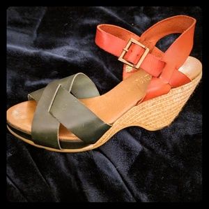 Two-tone leather espadrille wedges